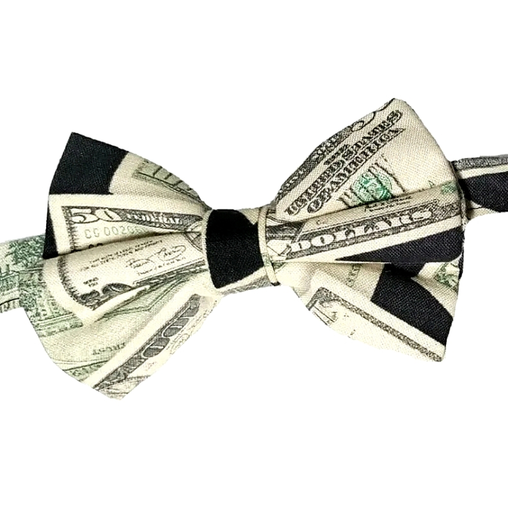 Father's Day Handmade Bowtie! "Cash Money". Cotton. Pre-tied. Adjustable 4.5"x3"